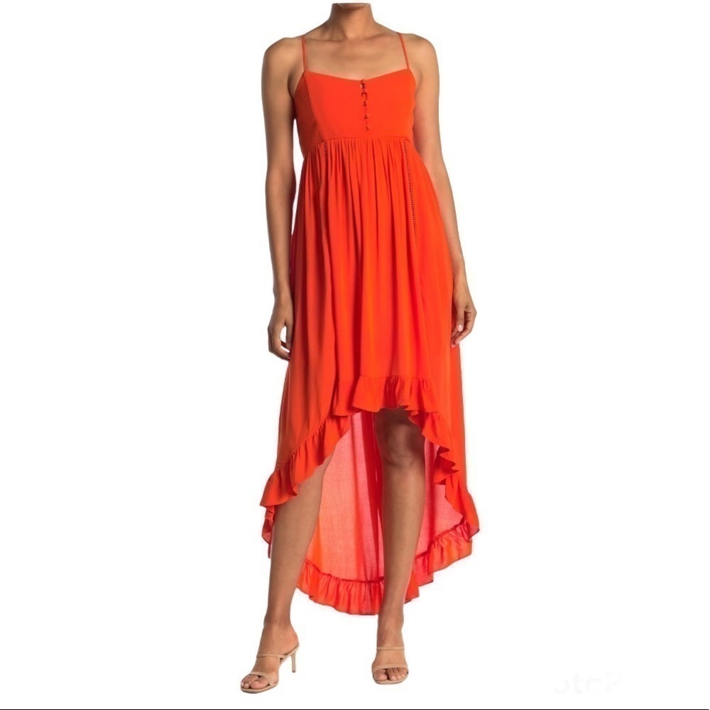BB DAKOTA By Steve Madden Ruffle High/low Hem Sleeveless Dress In Bright Orange